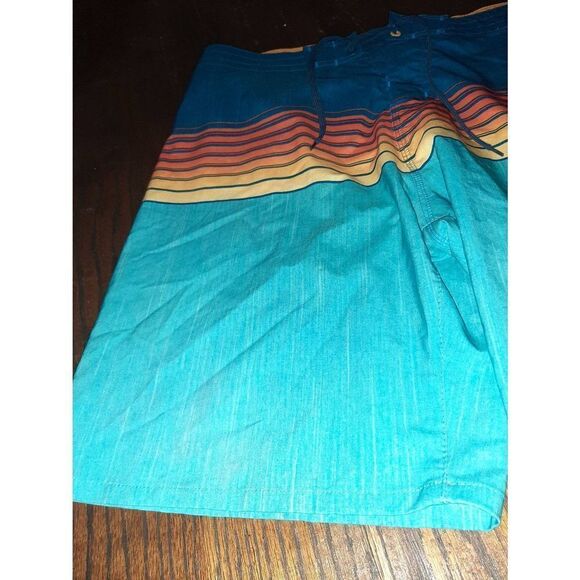 Mens Size 36 Burnside Blue Orange Yellow Swim Trunks Shorts Drawstring Waist - Picture 2 of 5